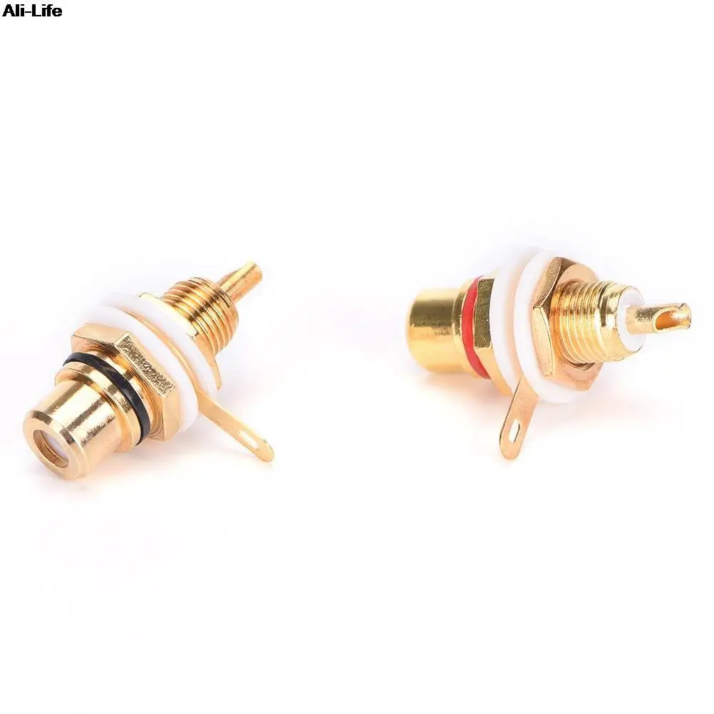 10pcs/lot Panel Mount Gold Plated RCA Female Plug Jack Audio Socket Amplifier Chassis Phono Connector With Nut Solder Cup - купить по