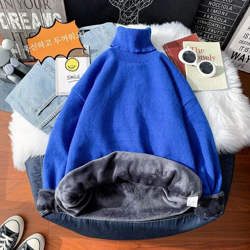 Свитер с высоким воротником мужской зимний свитер на флисовой подкладке