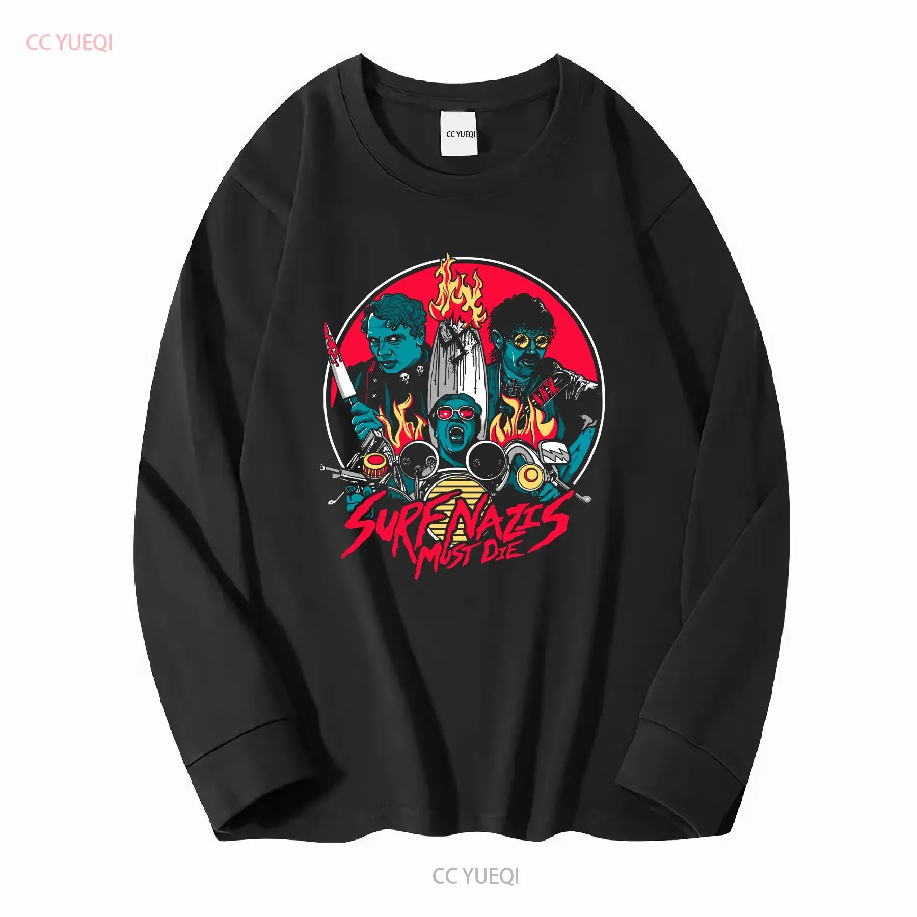 Фото Эксклюзивная футболка Surf Nazis Must Die с длинными или короткими рукавами, винтажная, с растянутым рисунком, дышащая, универсальная №3