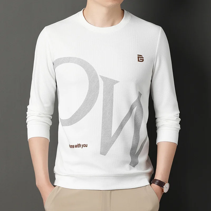 

Футболка мужская базовая с длинным рукавом, модная базовая деловая рубашка, повседневный топ свободного покроя в Корейском стиле, весна-осень