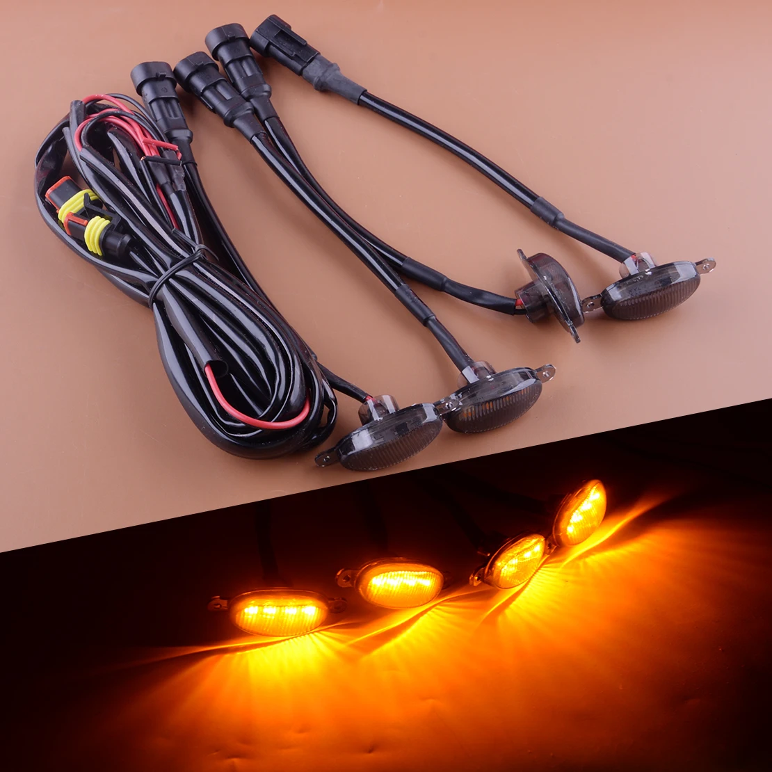 

4Pcs Amber LED Front Bumper Center Grille Light Daytime Running Lamp Black Lens Fit for Toyota Prado 2003 2004 2005 2006-2009