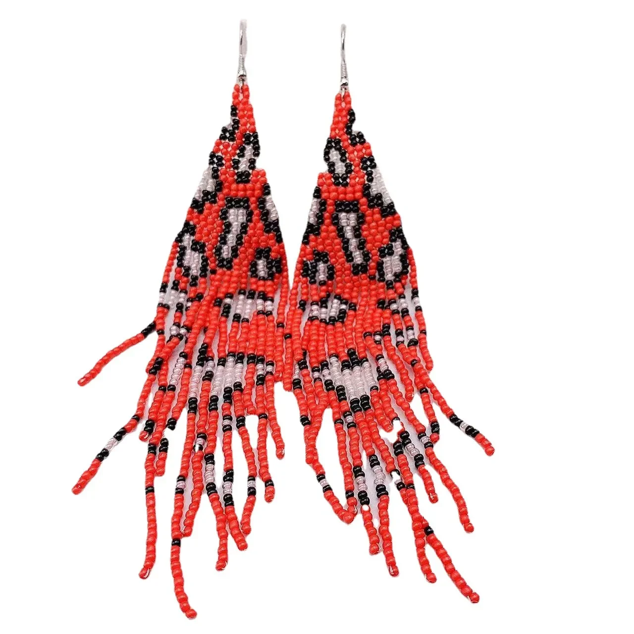 Серьги с кисточками ручная вязка бисером цвет соответствующий Леопардовый принт