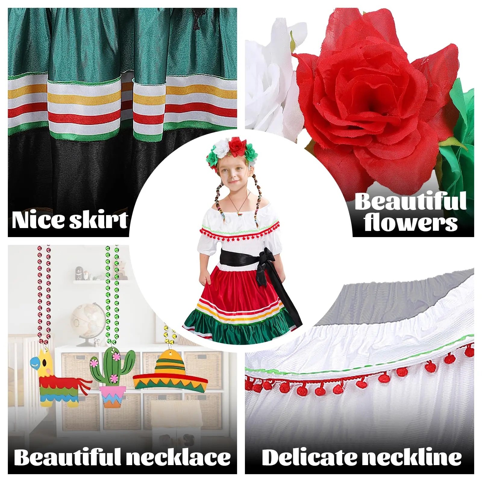 Фото Мексиканское платье для девочек, платья Cinco De Mayo, традиционная танцевальная юбка Folklorico, праздничный костюм, комплект мексиканского платья Fiesta №5