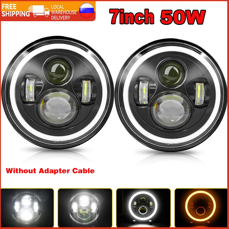 

Car Led Headlight Off Road Car Led Lamp H4 7inch H4 Led Headlight Angel Eyes For Lada Niva 4X4 UAZ Hunter Car Accessories