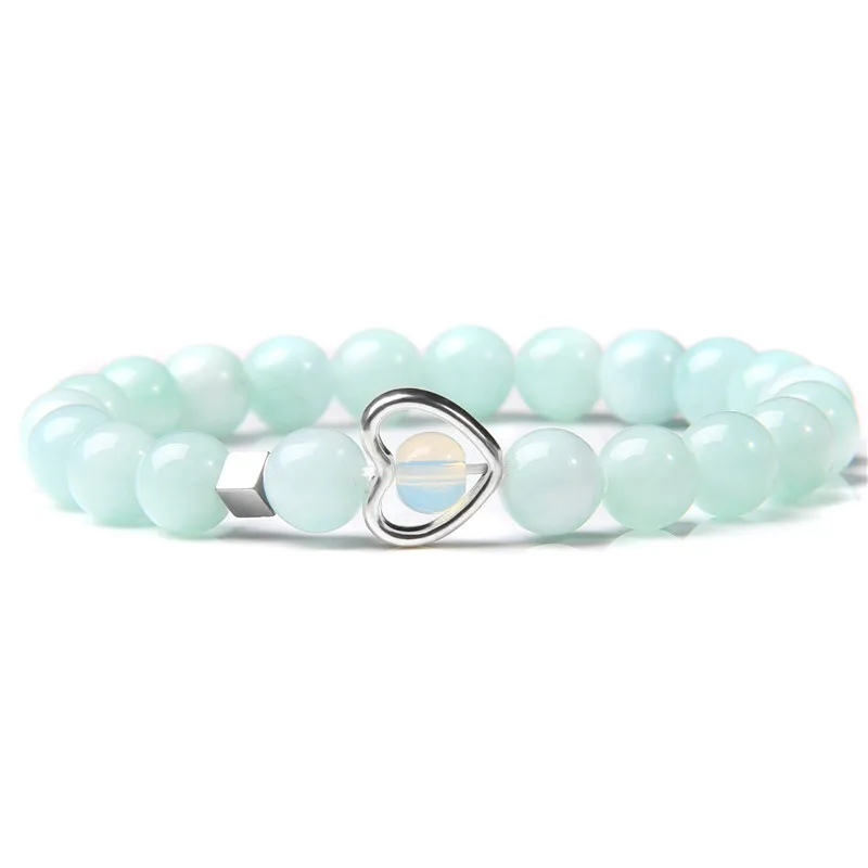 

Женские браслеты с бусинами Angelite, браслет с подвесками в виде сердца, слона, серебристого цвета, Радужный кулон на запястье, ювелирные издел...