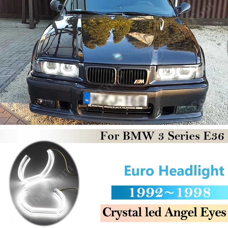 

DTM Style Crystal LED Angel Eyes Euro Headlight For BMW 3 Series E36 1992~ 1998 Halo Rings Light Kits Car Styling 1997 1996 1995