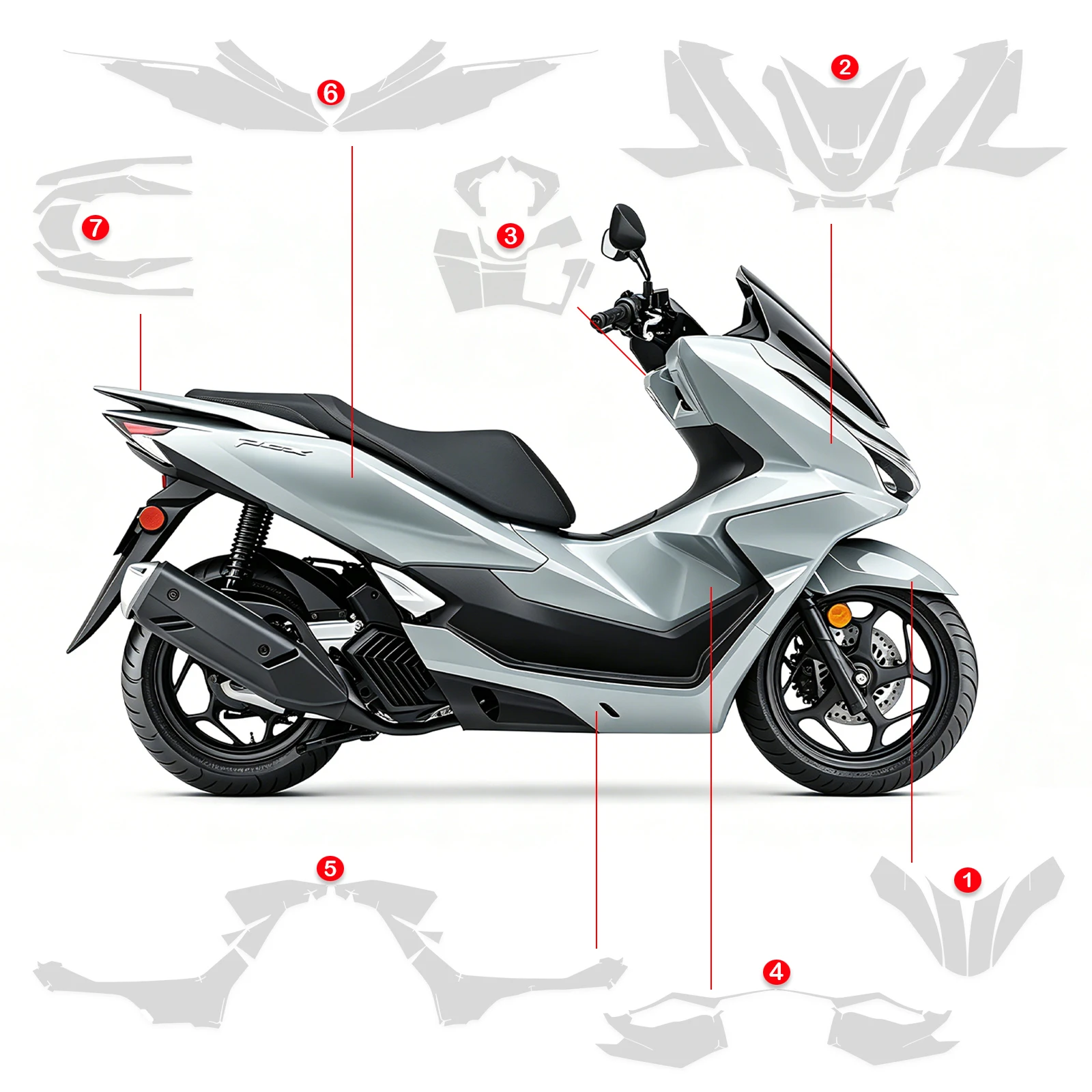 Фото Защитная прозрачная пленка из ТПУ от царапин для мотоциклов HONDA PCX 125 PCX 160, 2025-2026 гг. ﻿ №5