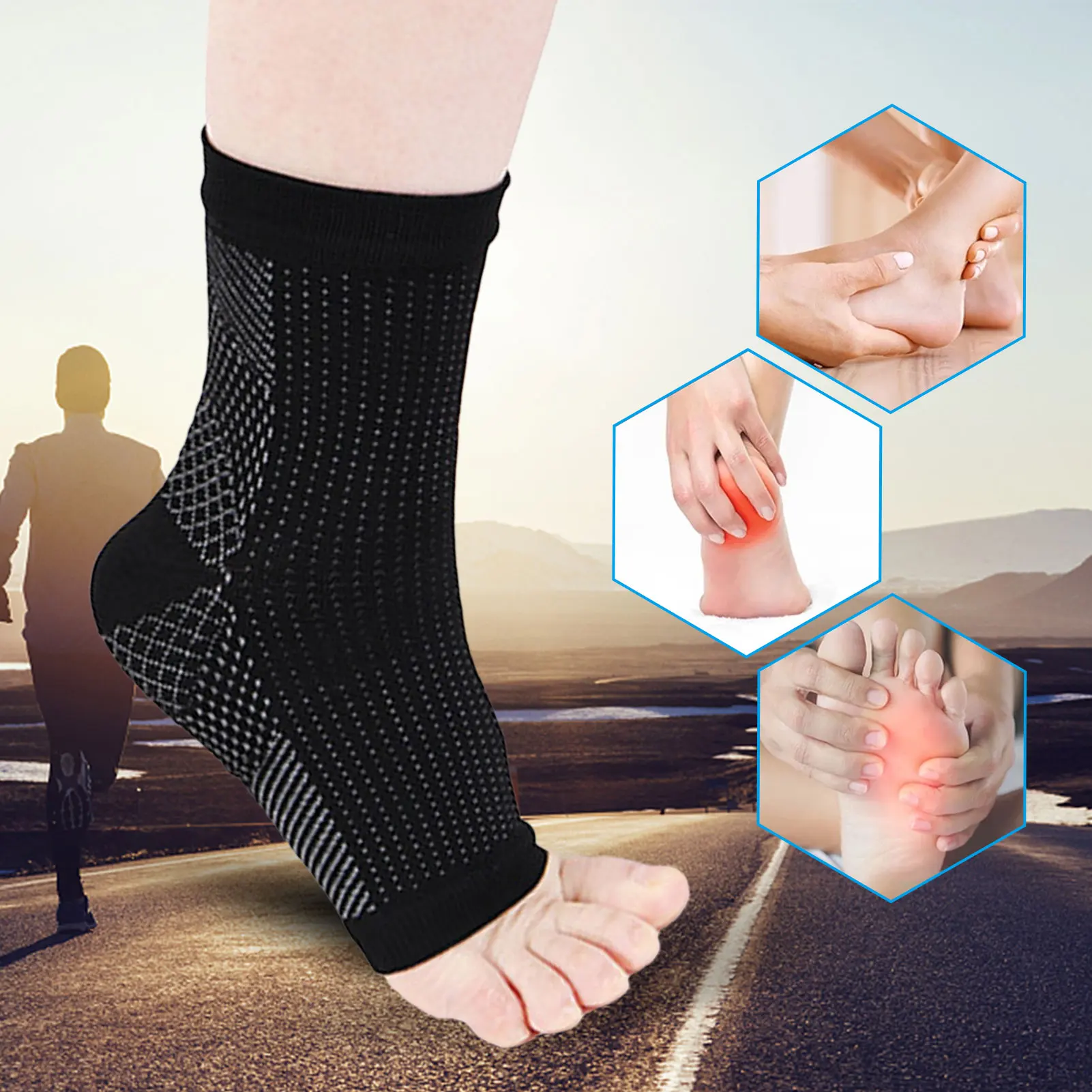 

1 Pair Ankle Support Sock Foot Anti Fatigue Compression Sleeve Relieve Pain Swelling Arch Heel Socks Yoga Sport Protect Socks