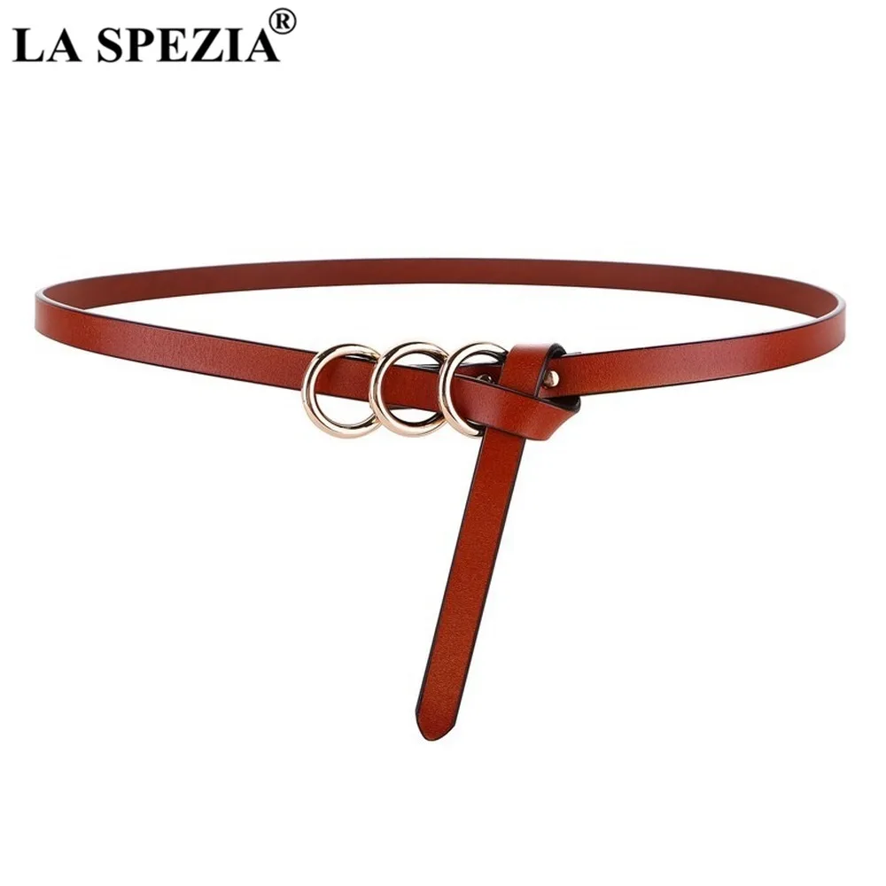 LA SPEZIA Women Belt Fashion Self Tie Waist Belt Genuine Leather Knot Thin Strap Red Black Ladies Belt for Dresses Accessories