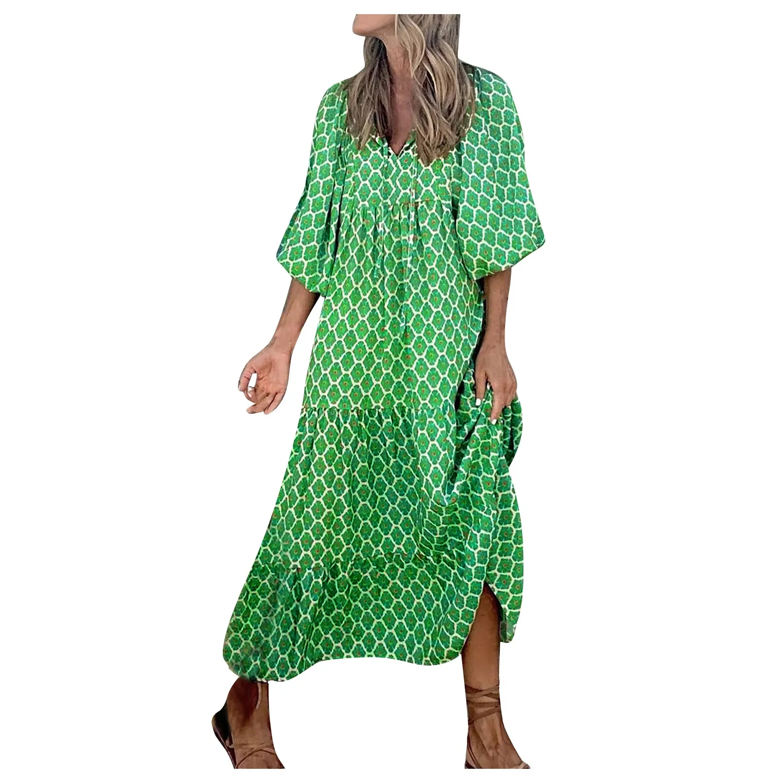 

Summer Dress Floral Print Bohemian Corset Dress Long Loose Women Dresses V Neck Beach Dress Robe