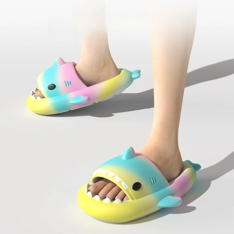 Gradient Shark Slippers Women's Summer Models Indoor Home Thick Bottom Non-slip Bathing Couples Outside Wear Men's Sandals