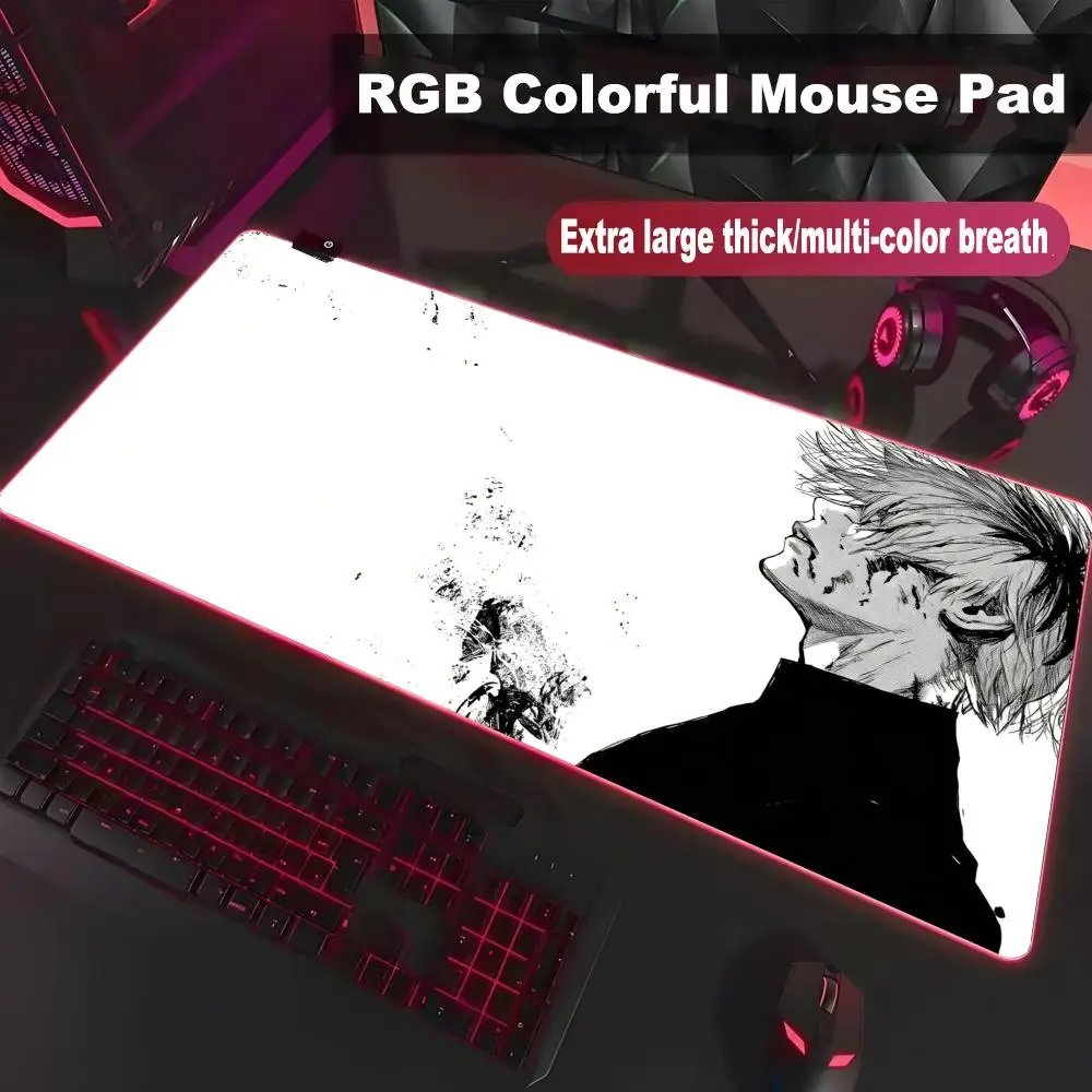 Фото Коврик для мыши Tokyo G-Ghoul Ken Kaneki, высококачественный игровой коврик с RGB LED подсветкой для ПК, большой коврик для студентов, светящийся коврик для геймеров HYBXXC №3
