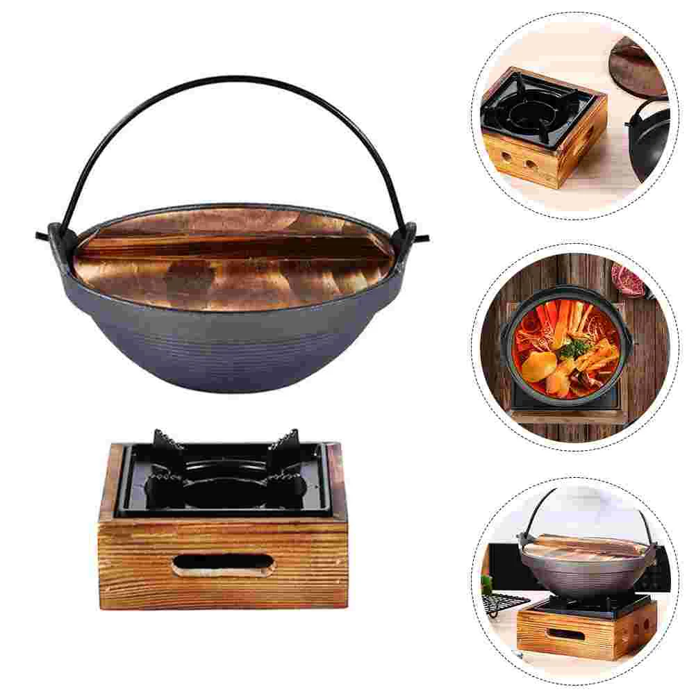 

Sukiyaki Large Capacity Pot Household Cooking Camping Frying Pan Cauldron High Temperature Wooden Hanging Iron Cookers