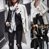 winter women coat warm 2022 new button long woolen coat women jacket long sleeve solid color coats for women