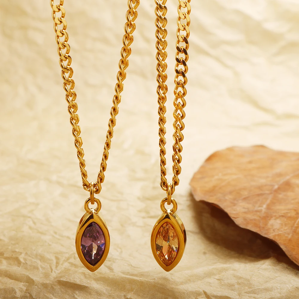 Женское простое роскошное циркониевое ожерелье PVD вакуумный металлический кулон