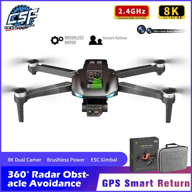 AE8 Pro Max Drone fırçasız GPS Drone 360 ° engellerden kaçınma otomatik takip Quadcopter 8K HD hava fotoğrafçılığı RC uçak