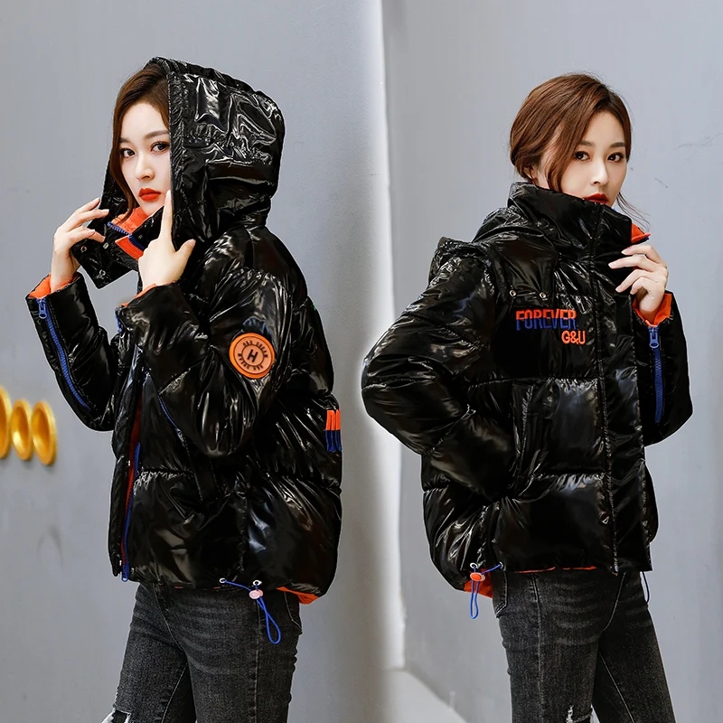 Padded Women Short Bright Padded Coat Loose 2022 New Korean Fashion Detachable Hood Thickened Windproof Waterproof Padded Jacket