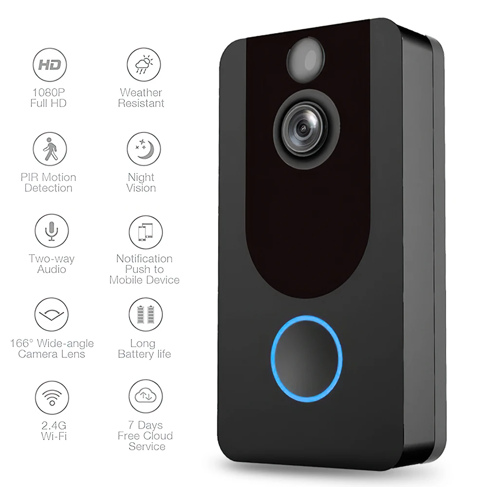 

Умный дверной звонок с Wi-Fi, видеодомофон, IP-камера HD 1080P, Водонепроницаемый дверной звонок, дверной звонок, сигнализация, дверной звонок с ноч...