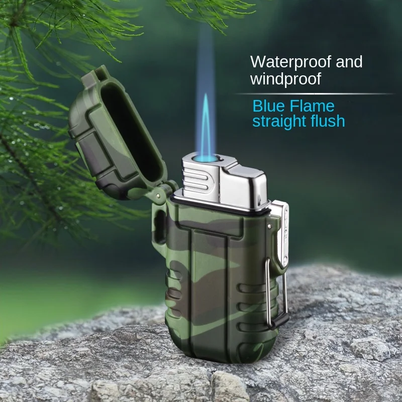 

Popular Outdoor Waterproof Inflatable Windproof Lighter Blue Flame Direct Charge Pendant Lighter Camo Strap Portable