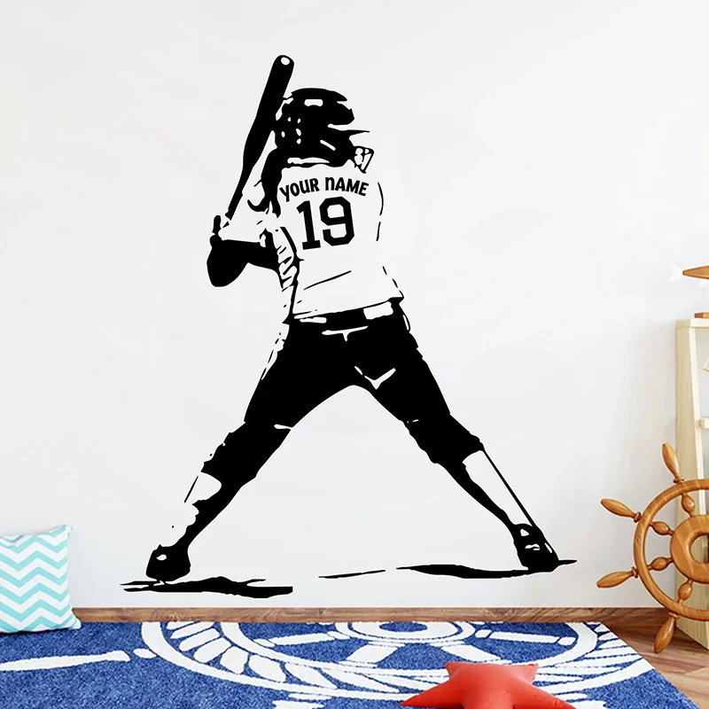 

Personalized Softball Player Name & Number Sport Wall Sticker Home Decor Girls Room Bedroom Decal Team Game Mural Wallpaper G018