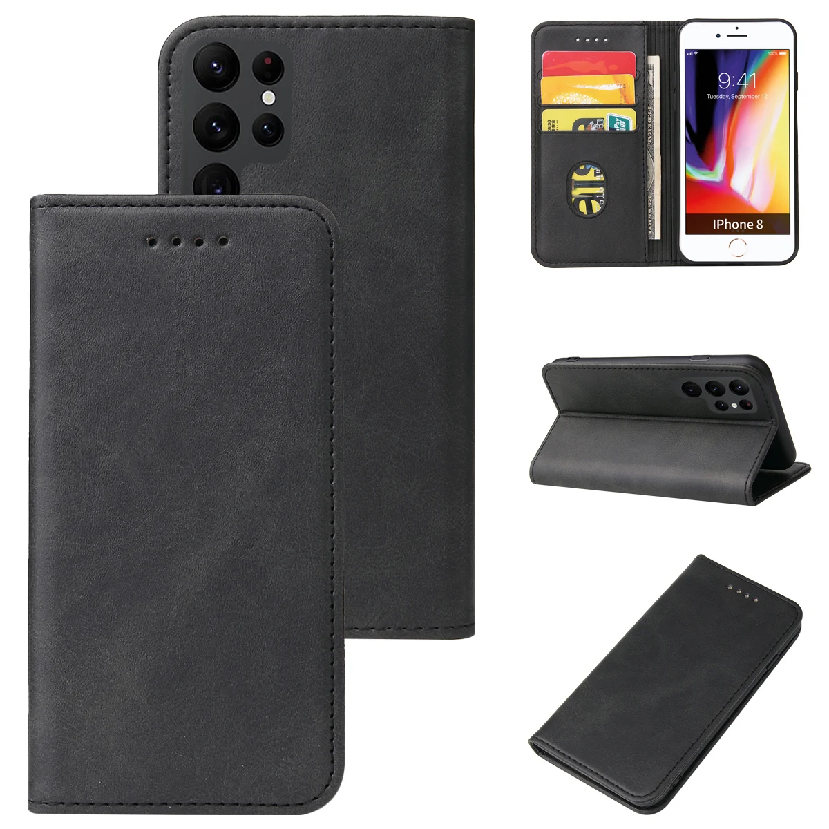 

Luxury Leather Card Groove Phone Case For Samsung Galaxy S23 Ultra S22 S21 S20 FE S10 S9 S8 Note20 Ultra Note10 Note9 Back Cover