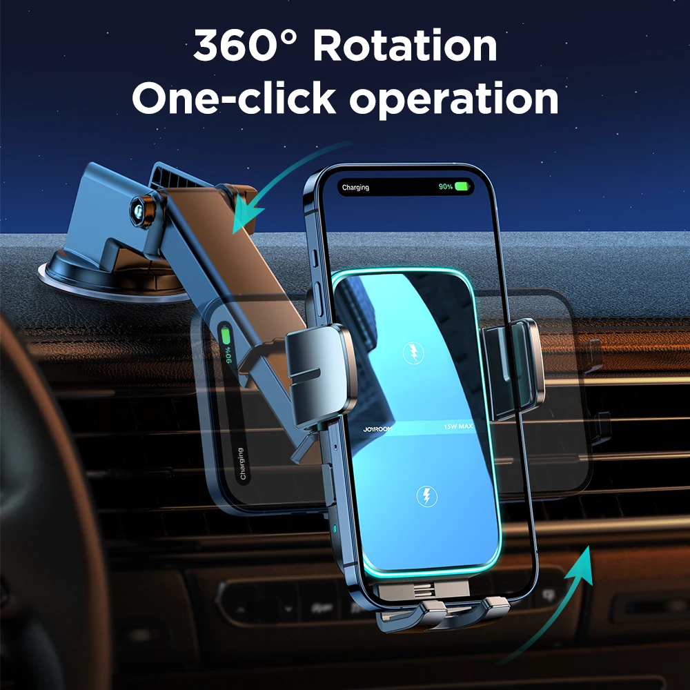 Joyroom Dual Coil Car Phone Holder 15W Automatic Fast Wireless Charger Phone Holder Car Mount For iPhone Sumsang Foldable Galaxy