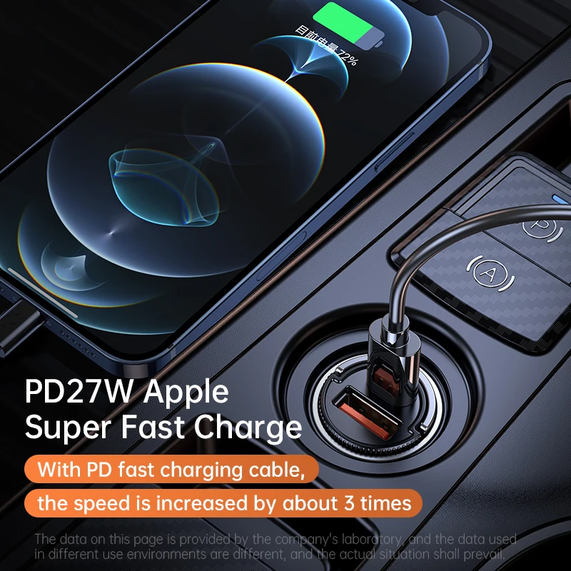 Автомобильное зарядное устройство Korseed USB C PD 27W + QC3.0 Dual супер быстрое
