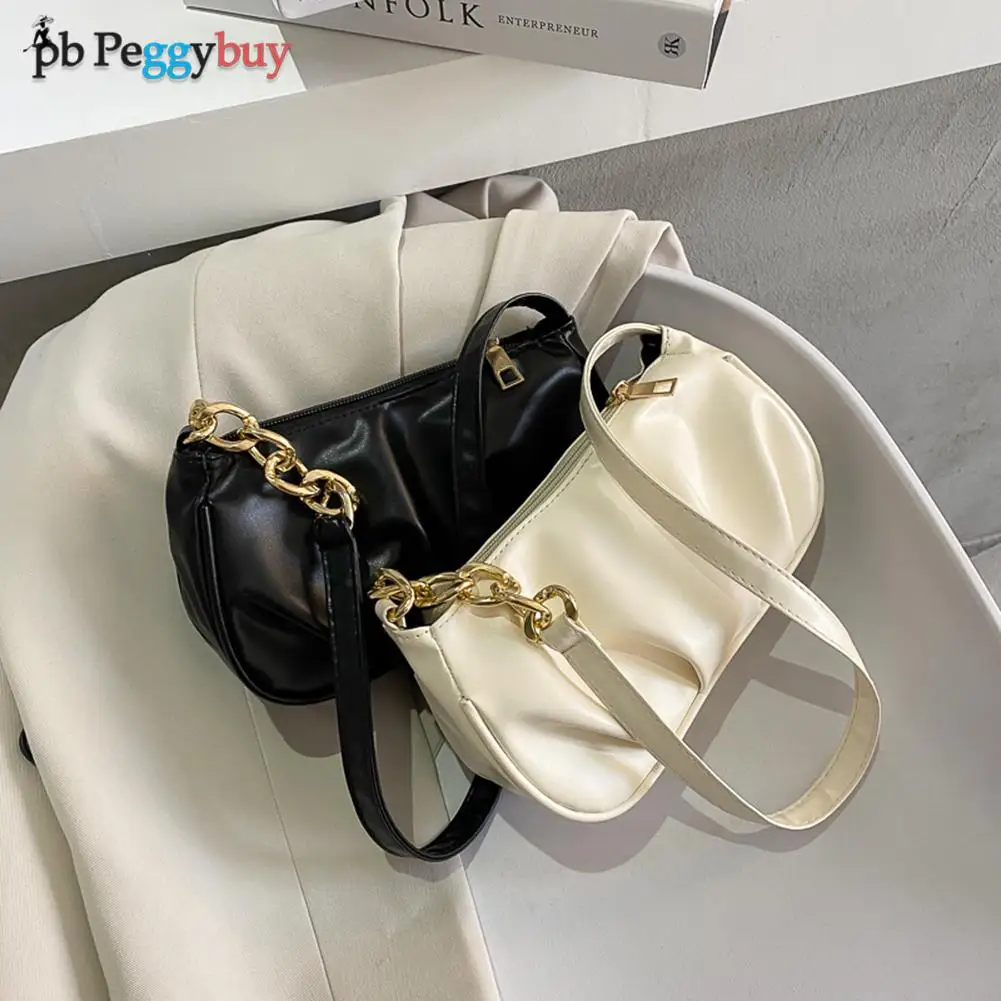 

Fashion Pleated Handbags PU Chain Underarm Bags Women Shoulder Bags PU Leather Travel Clutches for Ladies Girl Zipper Tote Purse