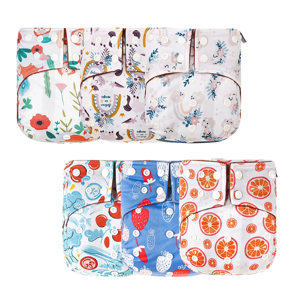 

Elinfant Baby Cloth Diaper 6 Pcs Coffee Fleece Inner Washable Adjustable Different Patterns Diapers Set For Children Daily life