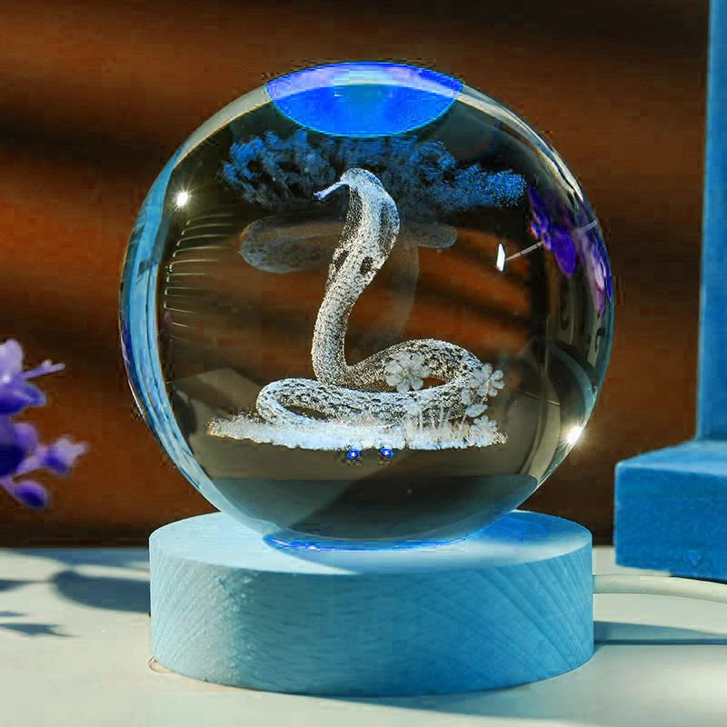 1 Шт. Хрустальная Змея Ночник Деревянная Основа Украшение Для Дома Подарок