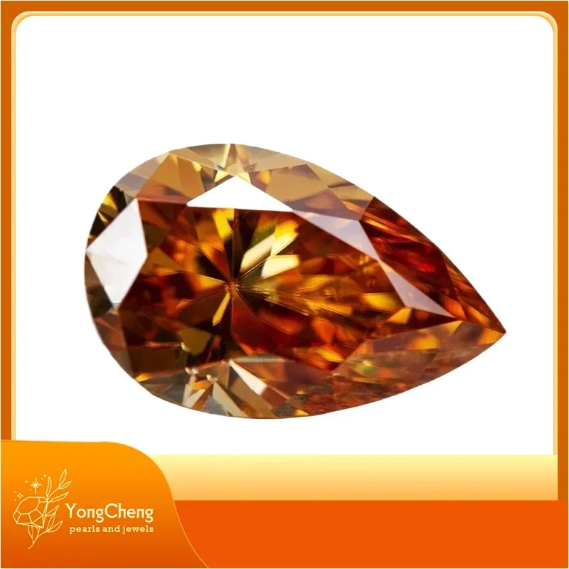 Муассанит камень грушевидной огранки цвета шампанского созданный в лаборатории