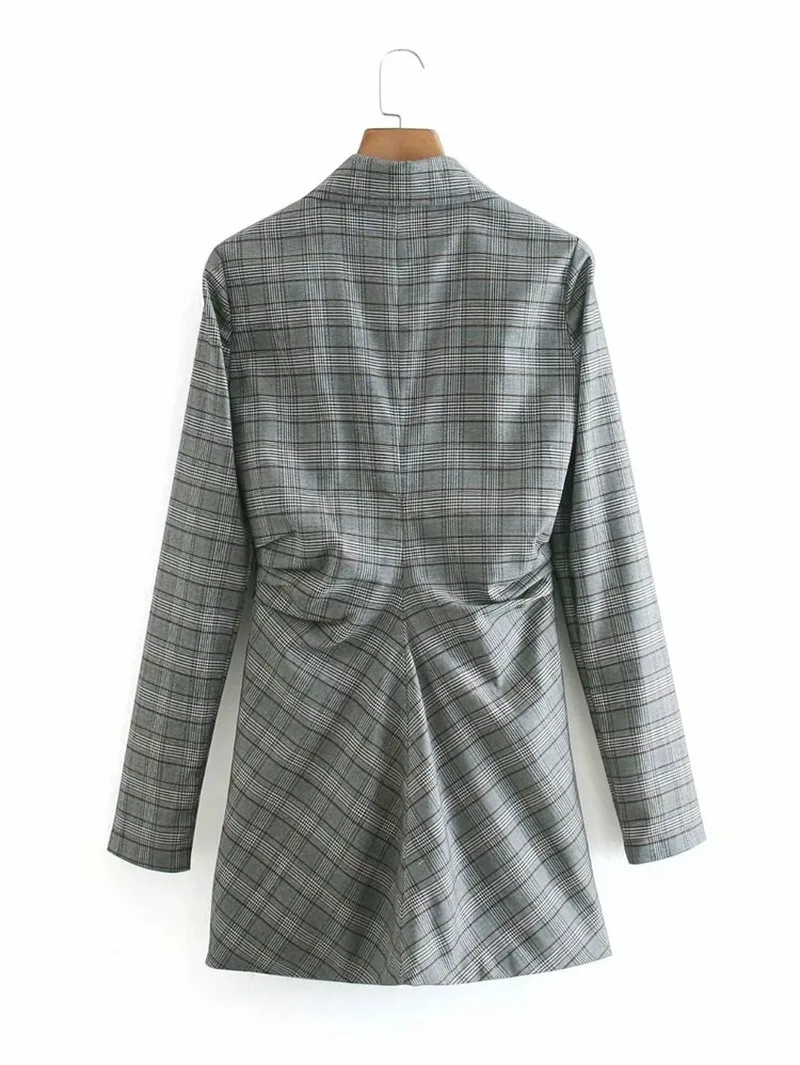 Women Long Plaid Blazer Dress Double Breasted Dress Style Blazer Office Lady Formal Clothing Sexy Elegant Commute Blazer Suit