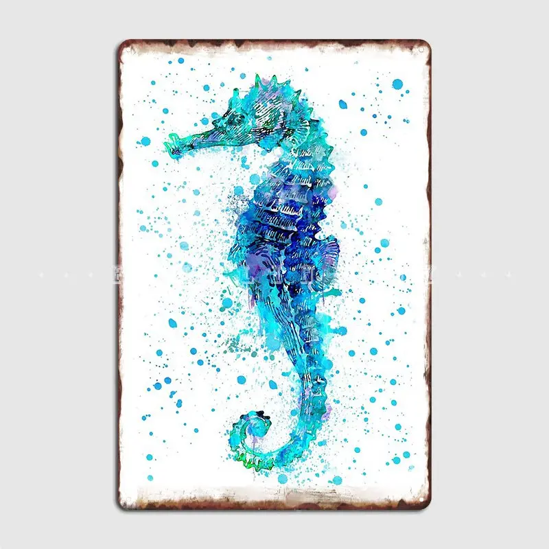 

Синяя акварель морская лошадь металлический знак Настенный декор кинотеатр классический клуб оловянный знак плакат