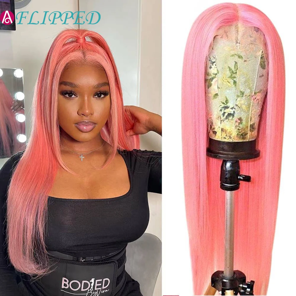 Pink 13x4 Lace Front Wigs  Brazilian Human Hair Wig HD Transparent Lace Frontal Straight Colored Wigs Women 13x1T Part Lace Wig