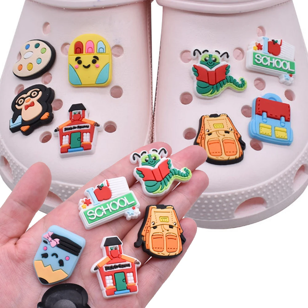 

Wholesale 1pcs PVC Shoe Accessories for Crocs Charms School Student Badge Clogs Buckle Kids Pins Decoration Jeans X-mas Gift