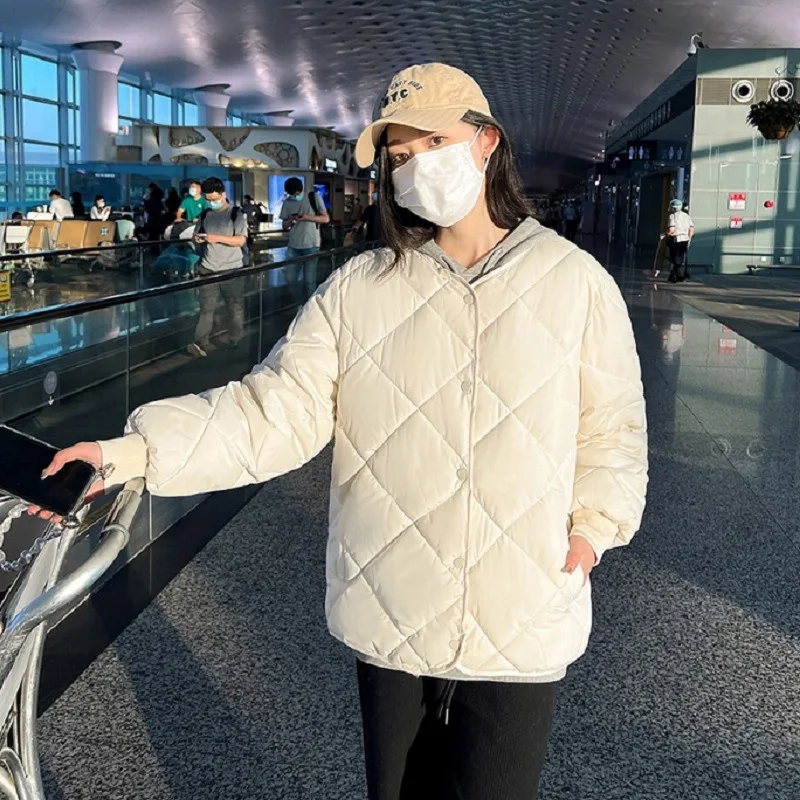 Korean Women's Jackets Loose Collarless Cotton Padded Coat Woman Clothing Overcoat Female Tops Autumn Winter 2022 New