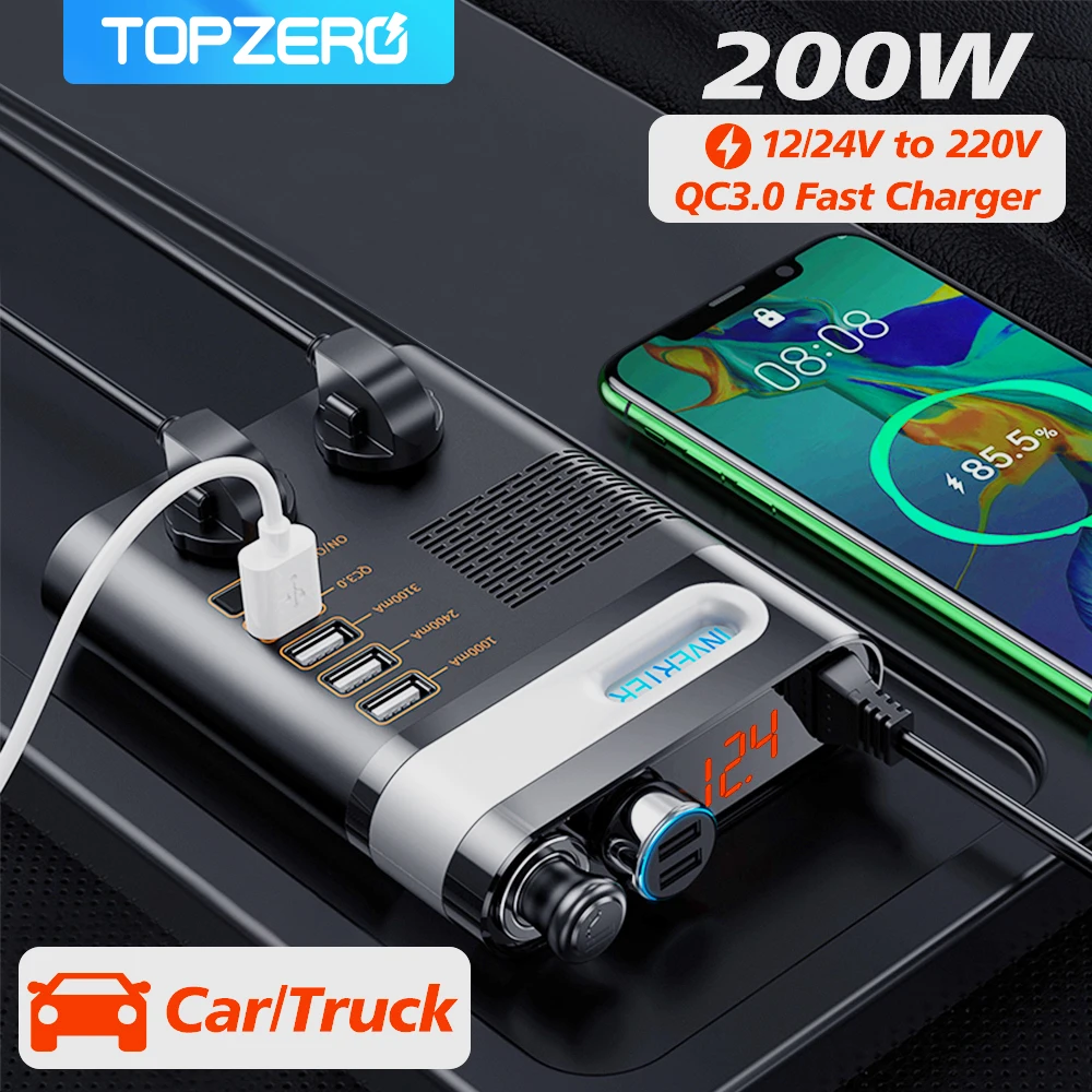 

200 Вт USB автомобильное зарядное устройство инвертор DC 12 В 220 В портативное USB зарядное устройство Quick Charge 3 автомобильное зарядное устройство ...