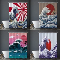 vintage great japanese wave shower curtain for bathroom waterproof mildew proof landscape bathtub curtains with hooks home decor