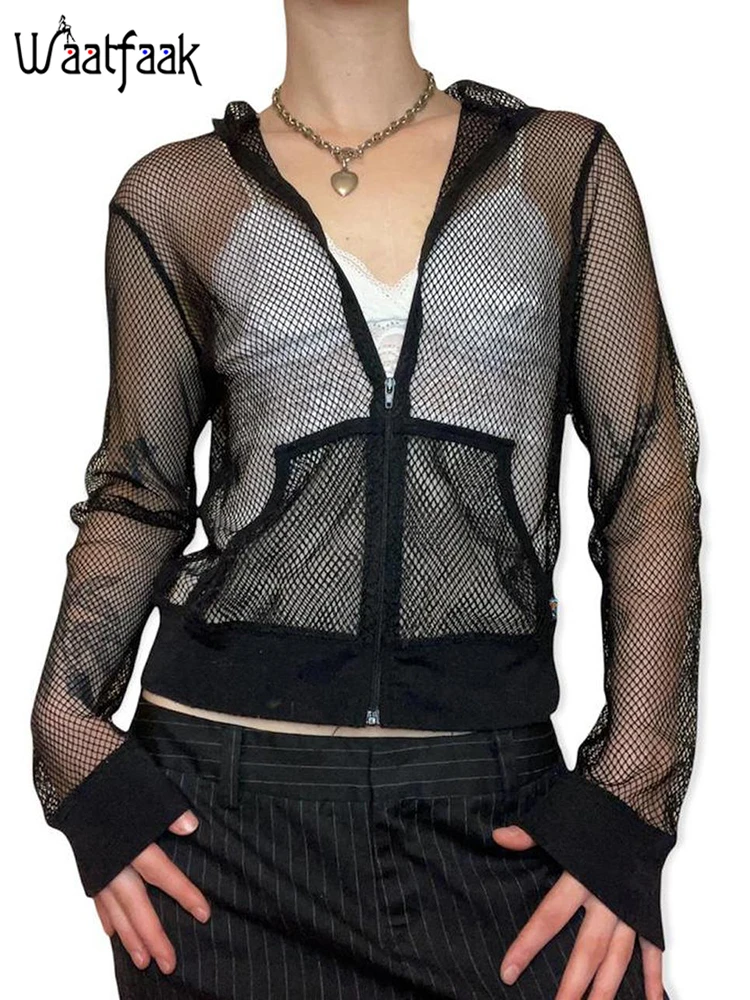 

Женская Прозрачная Футболка с длинным рукавом, на молнии