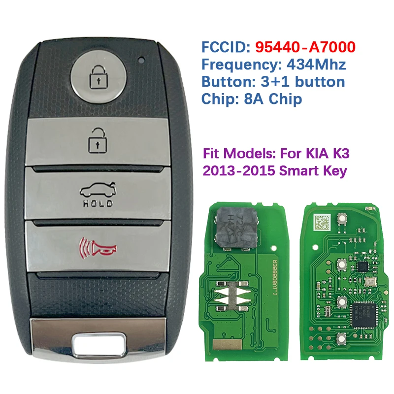 

CN 051245 Послепродажный 4-кнопочный смарт-ключ, умный пульт дистанционного управления без ключа 95440-A7000, чип 8A, 433 МГц, PEK-FD00030, для Kia K3 2013-2015