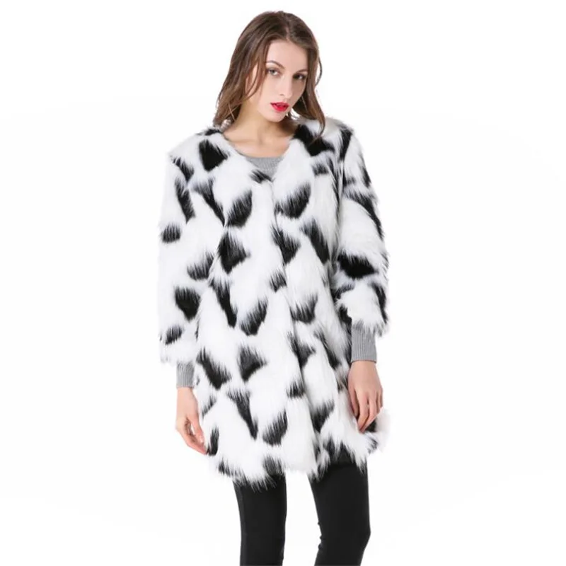 Autumn Color mixing black white faux mink leather jacket womens fur leather coat women slim jackets jaqueta de couro fashion