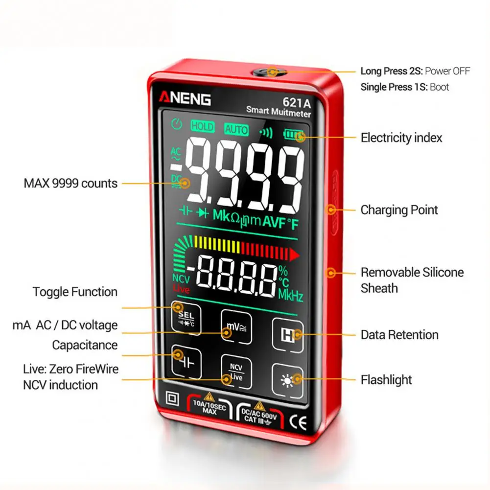 

Rechargeable Ultra Thin Accurate Measurement Auto Range 9999 Counts AC DC Voltage Ohm Tester Voltmeter for Electrician