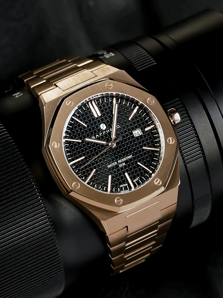 SAPPHERO Мужские часы из розового золота роскошные брендовые нержавеющей стали для