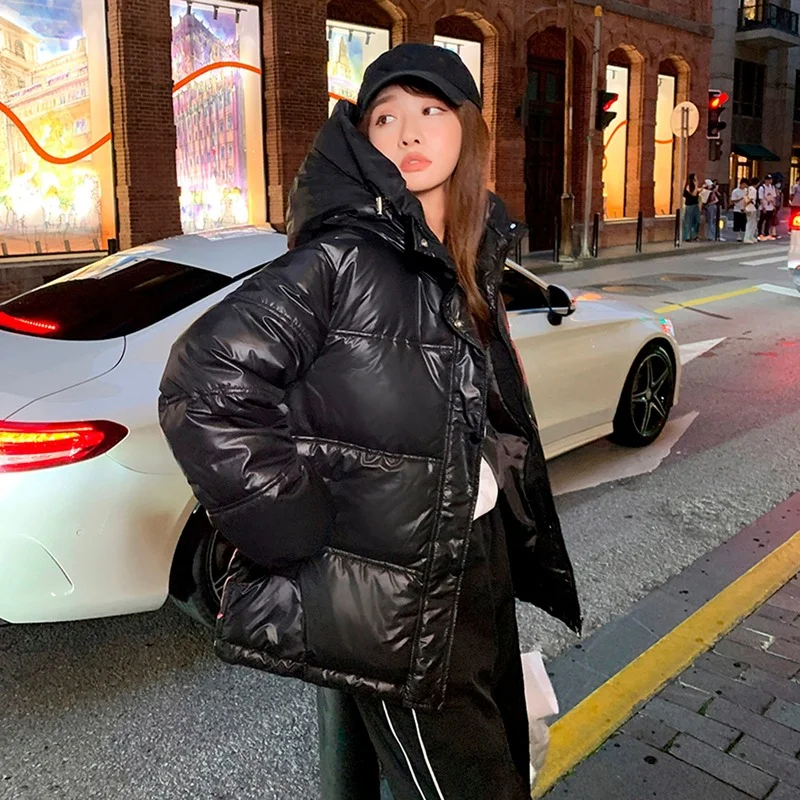 Winter 2023 Fashion Down Padded Jacket Women's Solid Color Loose Cotton Jacket Women's Hooded Warm Women's Long-sleeved Jacket