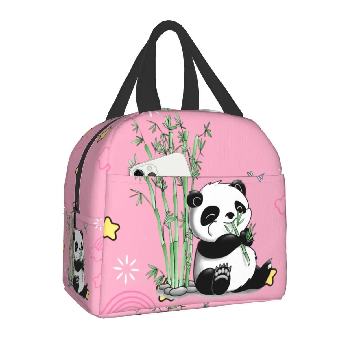 

Изолированная сумка для ланча с изображением медведя панды для открытого пикника, портативный охладитель, термоконтейнер для ланча, женские, детские, школьные, рабочие сумки для хранения еды