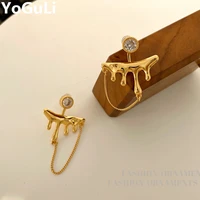 modern jewelry aaa zircon earrings 2022 new trend hot sale golden color geometric chain drop earrings gift for women