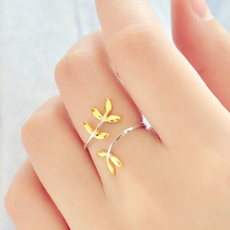 

VENTFILLE Silver Color Leaves Ring For Women Girl Golden Plant Fashion Jewelry Birthday Gift Dropshipping Wholesale