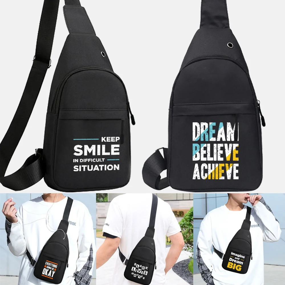 

Man Waist Bag Fanny Pack Fashion Chest Pack Outdoor Sports Crossbody Bag Casual Travel Belt Bag Hip Waist Packs Phrase Pattern