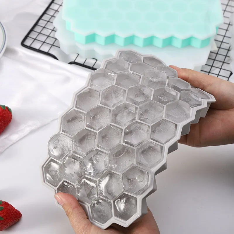 

37 Grid Honeycomb Ice Molds Silicone Cube Molds Ice Tray Home Bar Party With Cover DIY Moulds