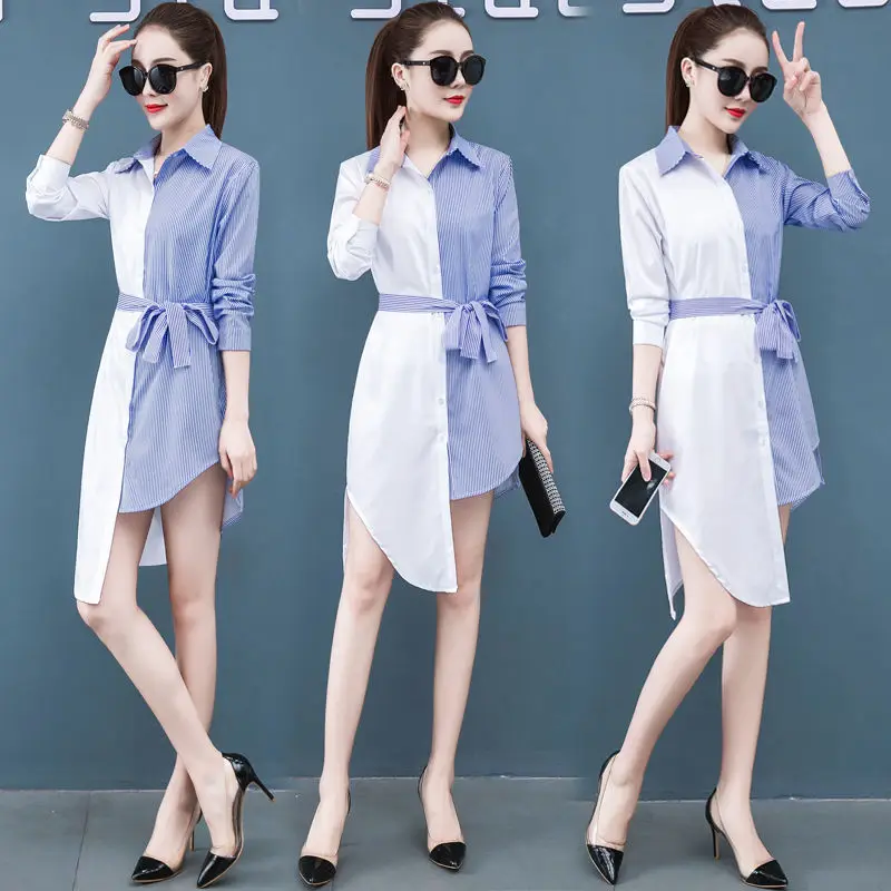 

Spring Summer Sunscreen Shirts Blouses Loose Medium Length White Shirt Women's Long Sleeve Sexy Goth Shirt Skirt Button Up Shirt